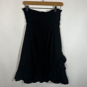 Y2K OP Dress Large Black Tube Top Layered Ruffle Strapless Mini Early 2000s Boho